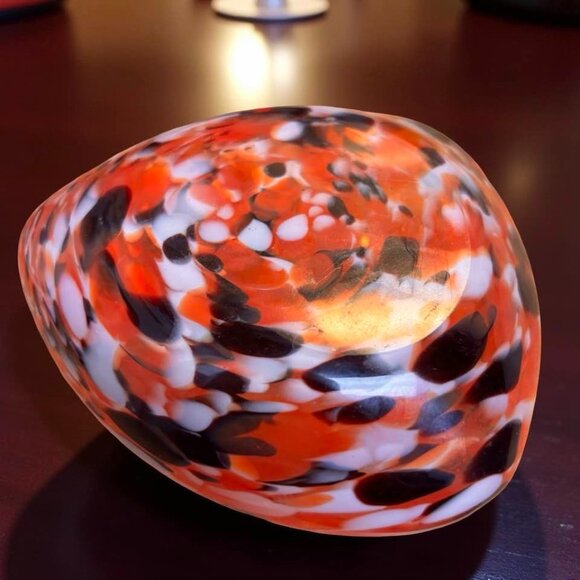 Mid Century Hand Blown Art Glass Ashtray – Orange Black & White Freeform Catchal - Picture 5 of 5